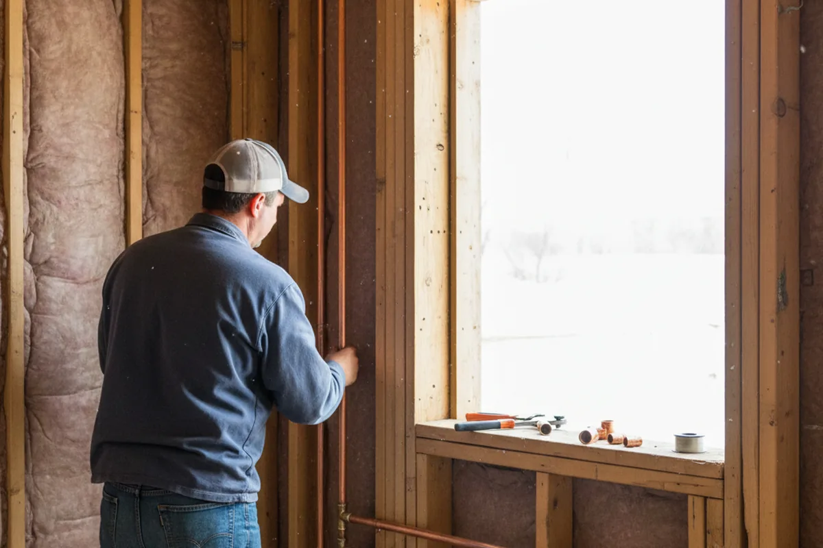 Licensed plumber running new copper supply lines in a Red Bud home