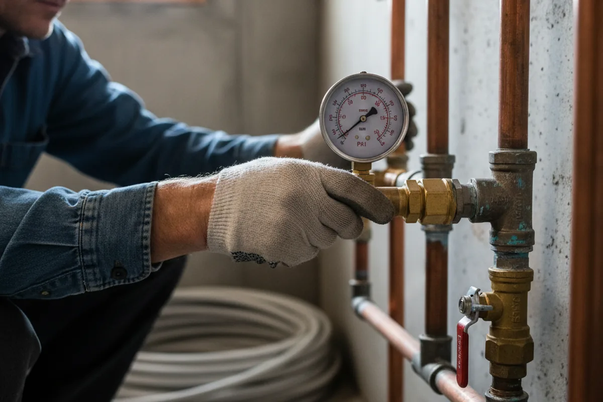 Pressure testing a repaired line during Water Line Repair in Red Bud
